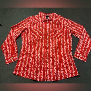 New Wrangler Retro Women’s‎ Red Floral Pearl Snap Shirt Size XL
